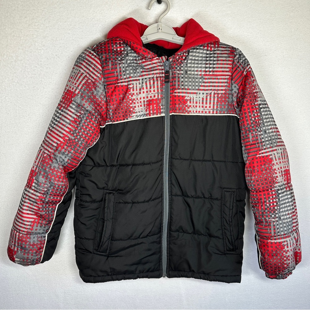 London Fog Winter Coat Jacket Youth L 14 16 Red Black Puffer Full Zip Hood